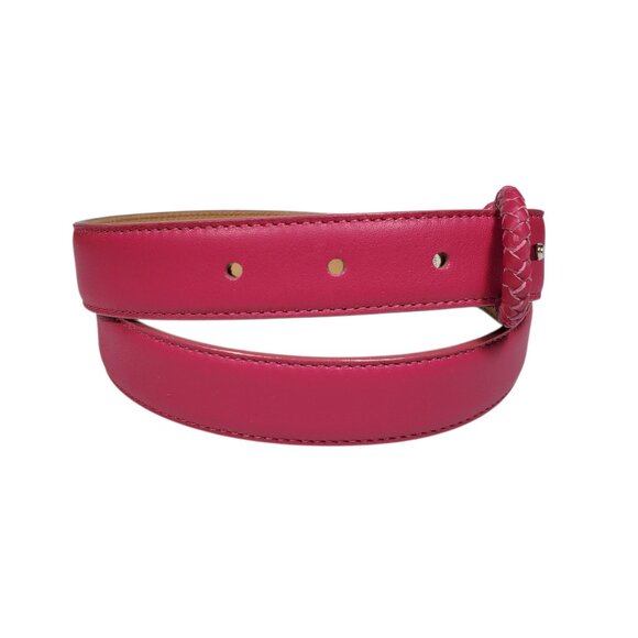 Talbots Hot Pink Smooth Leather Belt Women's M Braided-Trim Made Italy - Picture 2 of 7